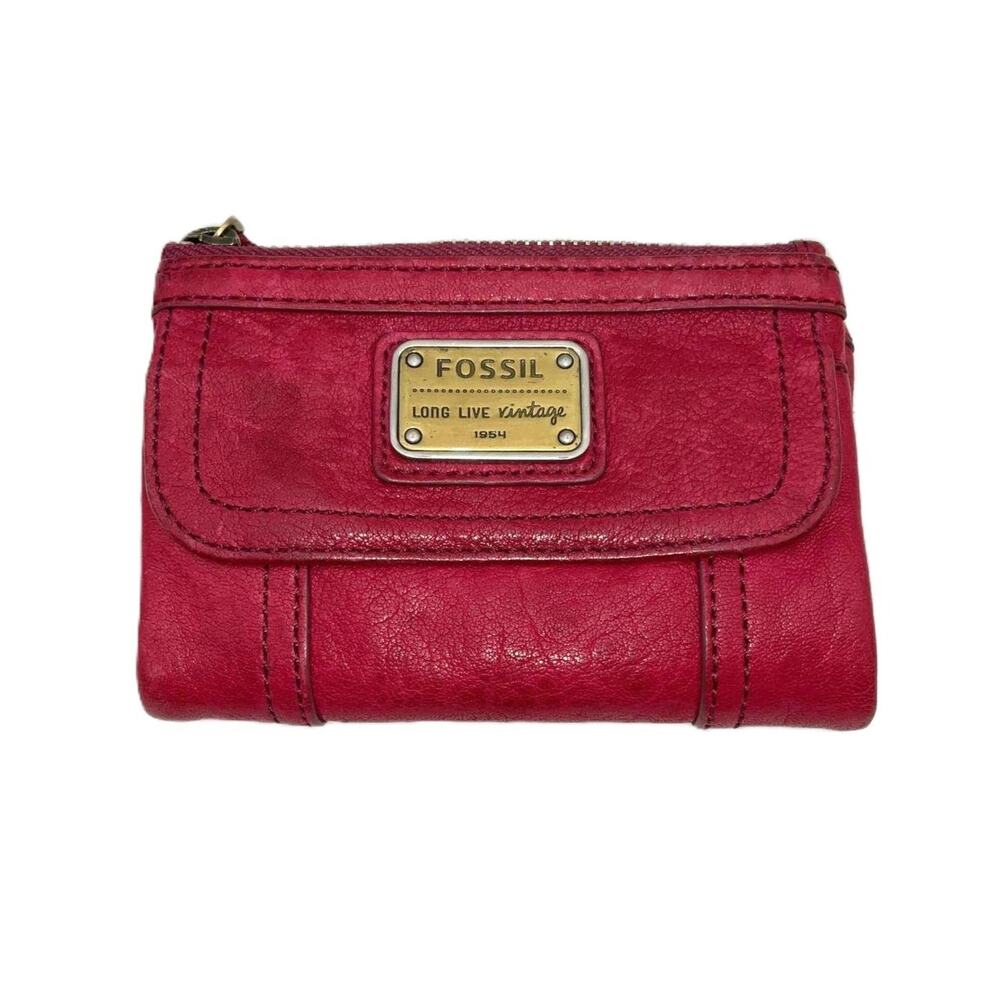 Fossil Raspberry Red Supple Distressed Leather Tr… - image 1